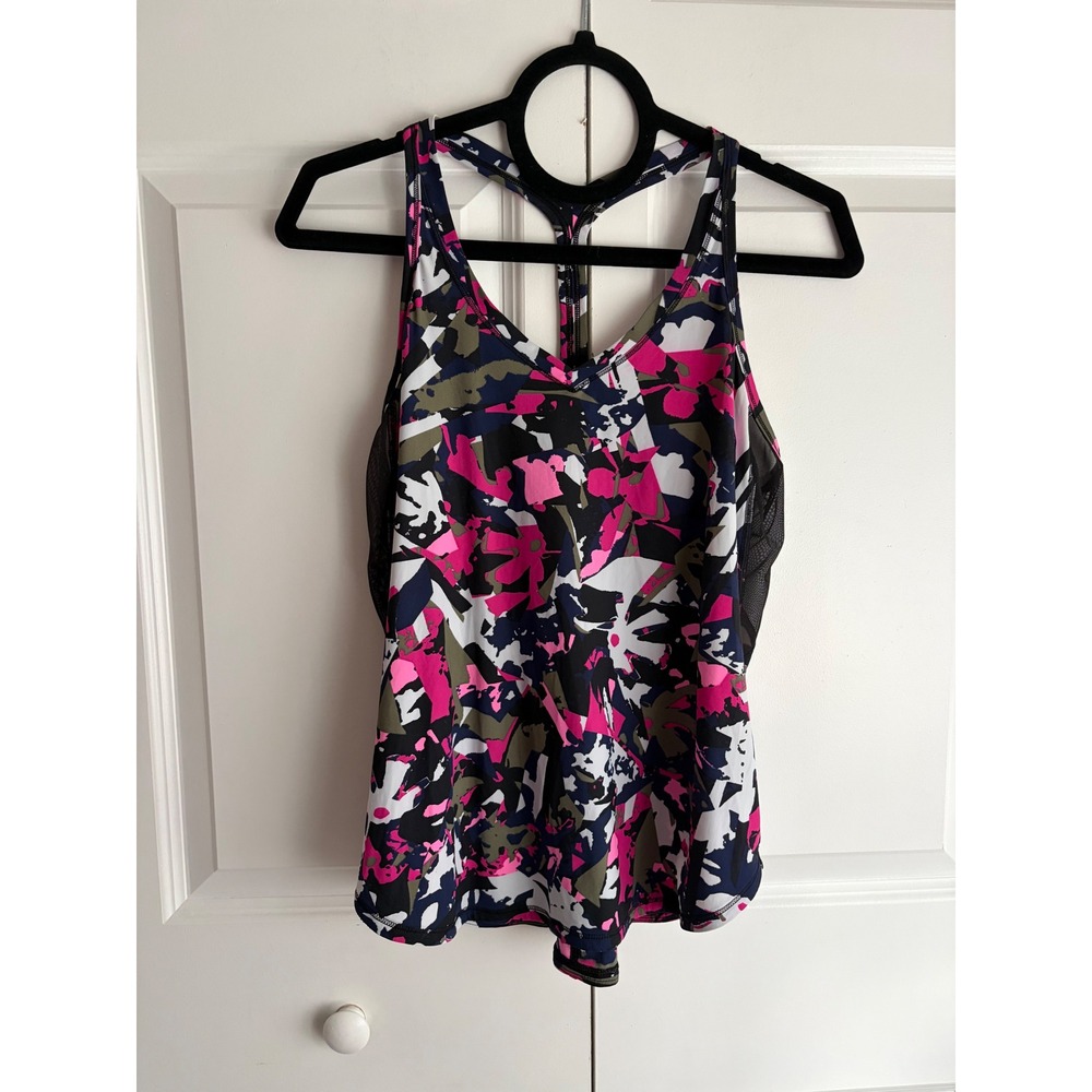 Lululemon Fast Lane Singlet Pop Cut Boom Juice Multi Black Mesh Racerback Tank